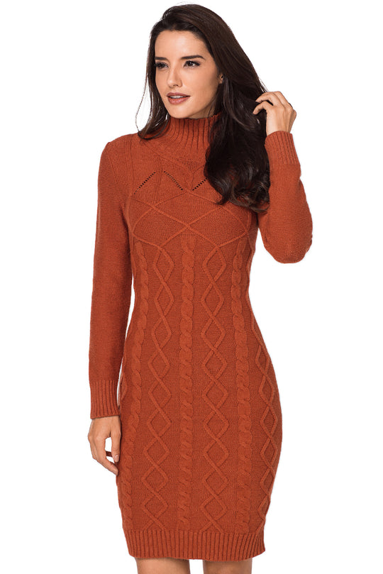 Rochie tip pulover cu guler inalt model tricotat F684-19