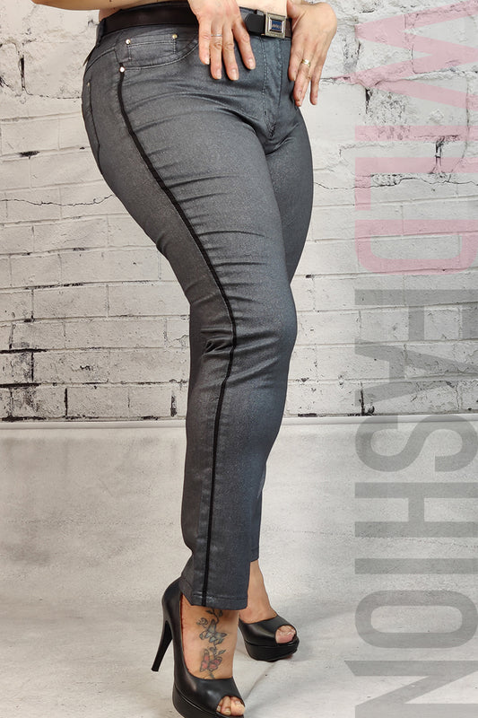 Blugi casual din material usor elastic cu sclipici auriu F840-61