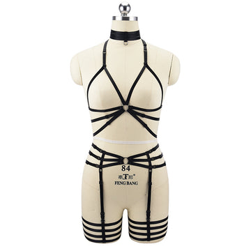 Set 3 piese lenjerie fetish din benzi elastice reglabile F885-1