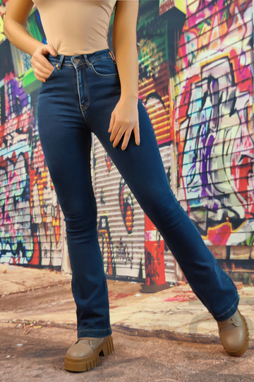 Blugi skinny evazati cu talie inalta din denim usor elastic F912-4