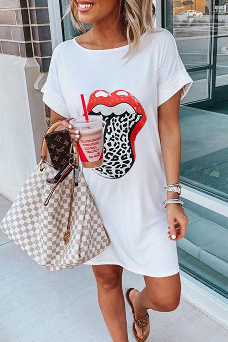 Rochie casual tip tricou cu print imprimeu gura G753-2