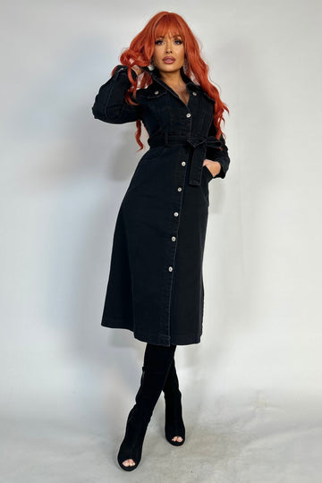 Rochie lunga, casual din denim negru G844-1