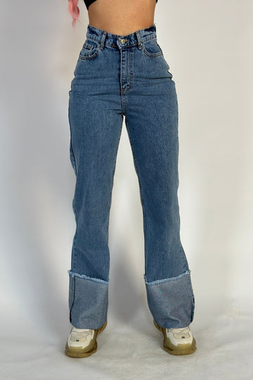Blugi casual cu talie inalta din denim, model boyfriend G850-4