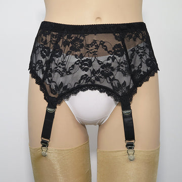 Portjartiera sexy din dantela florala elastica cu 4 jartiere atasate GS1267-1