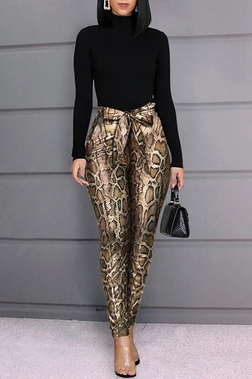 Colanti luciosi cu talie inalta si model animal print H675-99