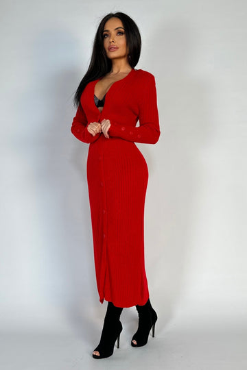 Rochie lunga din material crosetat cu inchidere cu nasturi in fata H756-3