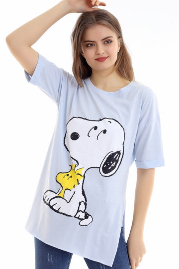Tricou lung cu imprimeu SNOOPY si crapaturi laterale J753-48