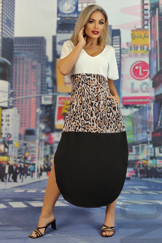 Rochie casual tip tricou lung oversize cu imprimeu leopard J754RR-1122