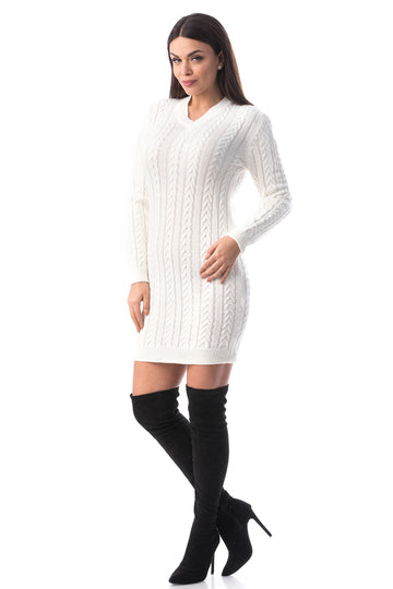 Rochie tricotata cu maneci lungi si decolteu in V J935-2