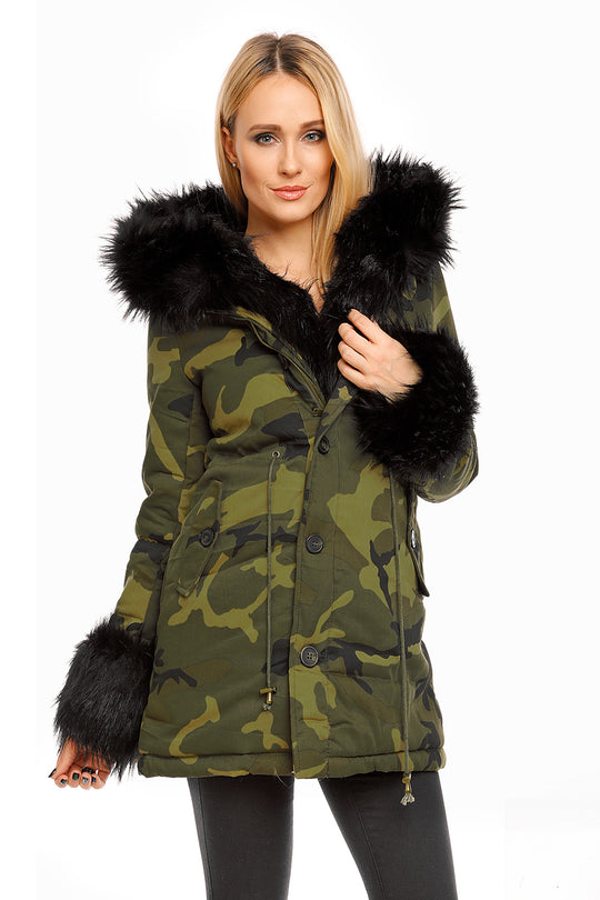 Geaca midi cu imprimeu army K465-1121
