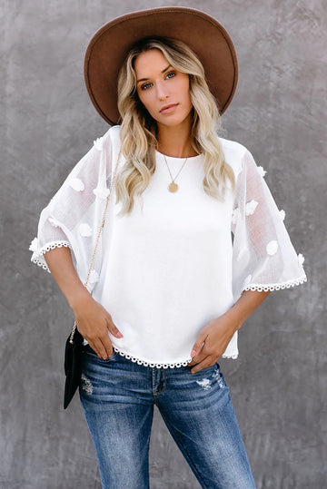 Bluza casual din material lejer cu maneci scurte largi K819-2