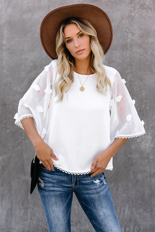 Bluza casual din material lejer cu maneci scurte largi K819-2
