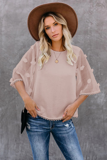 Bluza casual din material lejer cu maneci scurte largi K819-58