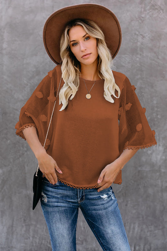Bluza casual din material lejer cu maneci scurte largi K819-8