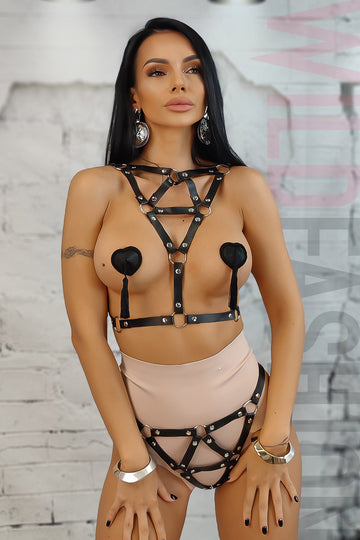 Set 2 piese lenjerie fetish cu decupaje si nituri K843-1