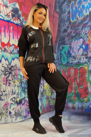 Trening fashion cu imprimeu si strasuri L900-1
