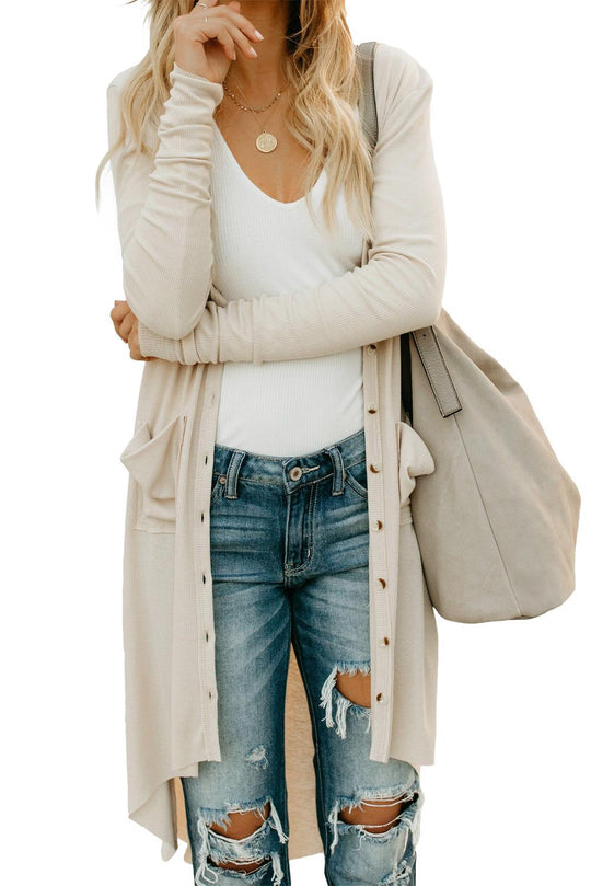 Cardigan lung cu buzunare in fata M578-813