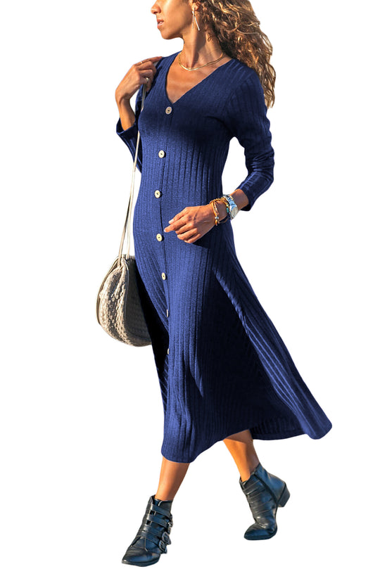 Rochie maxi cu aspect tricotat accesorizata cu butoni M671-4