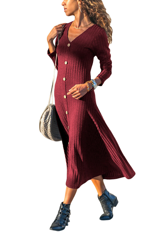 Rochie maxi cu aspect tricotat accesorizata cu butoni M671-81