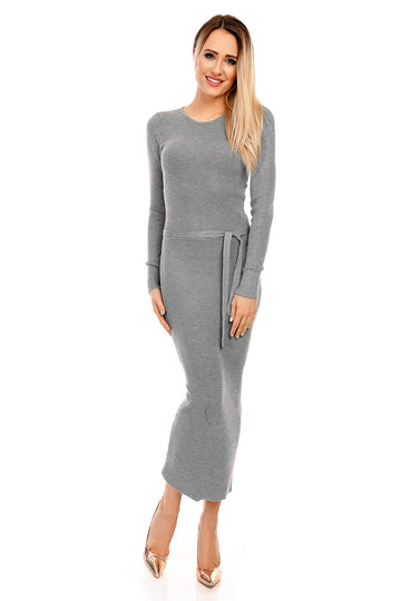 Rochie casual cu maneci lungi si cordon in talie M739-182