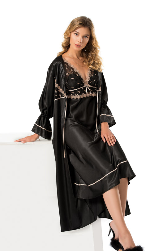 Set 2 piese lenjerie eleganta de seara din desu si halat lung M803-1