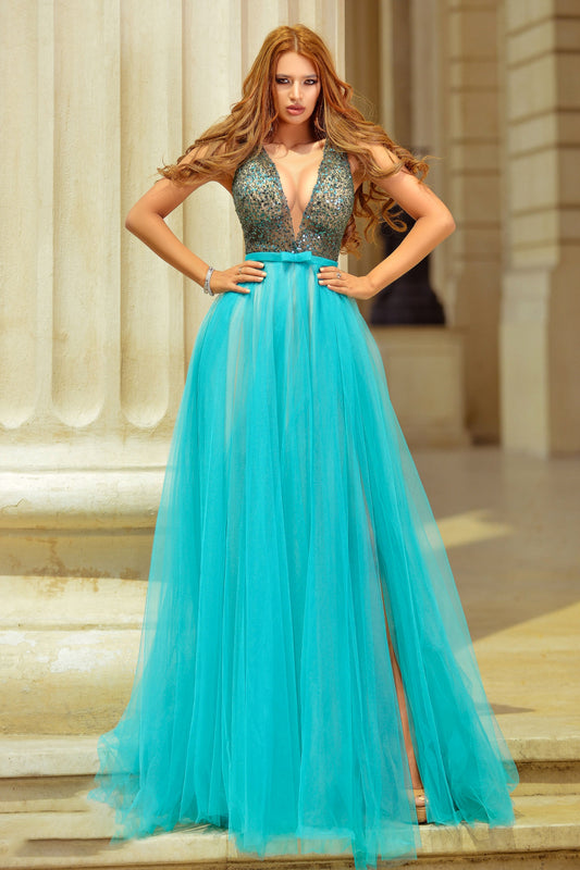 Rochie lunga de seara cu decolteu adanc in V N360-12