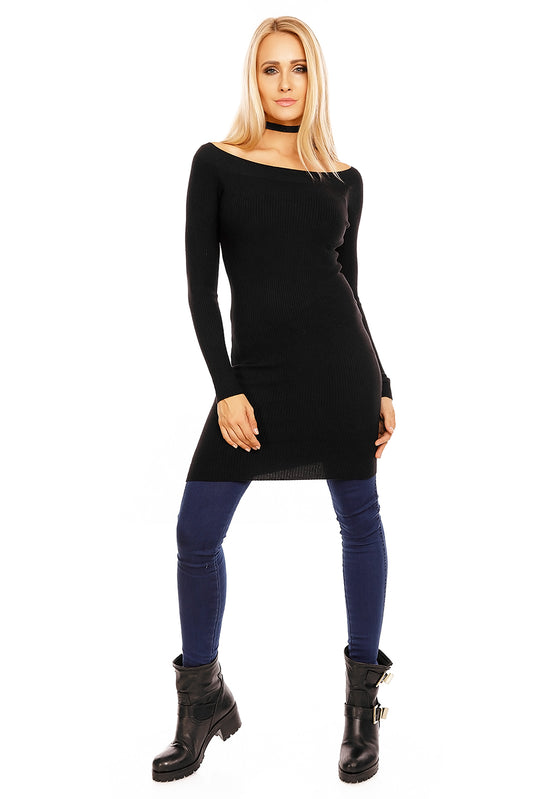 Rochie scurta tricotata cu decolteu bardot N578-1