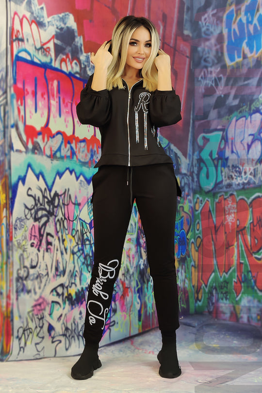Trening casual din material lejer accesorizat cu strasuri N868-1
