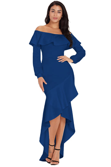 Rochie asimetrica cu volane si decolteu bardot P679-44