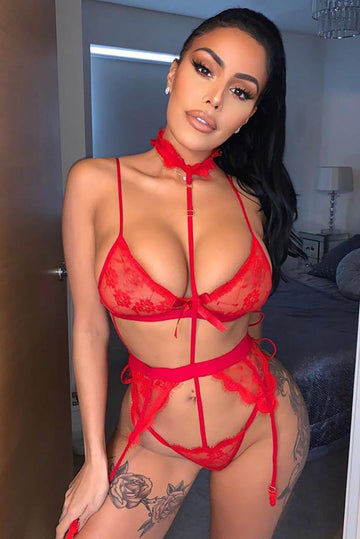 Body sexy din dantela cu chocker si portjartiera P751-3