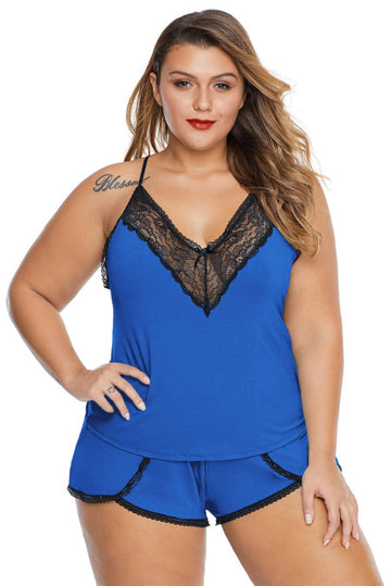 Pijama casual marimi mari din top si pantaloni scurti P752-4