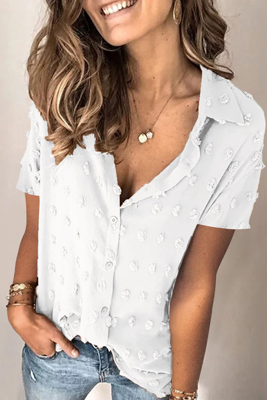 P777-2 Camasa casual din material lejer semitransparent si buline 3D