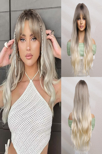 Peruca blonda in degrade cu breton si bucle usoare PER78-8989