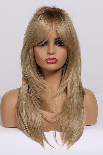 Peruca blond inchis cu par lung si breton PER87C-100