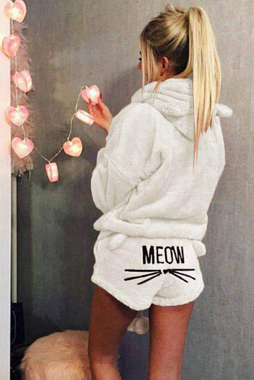 Set pijama pufoasa bluza si pantaloni scurti imprimati PJM191-2