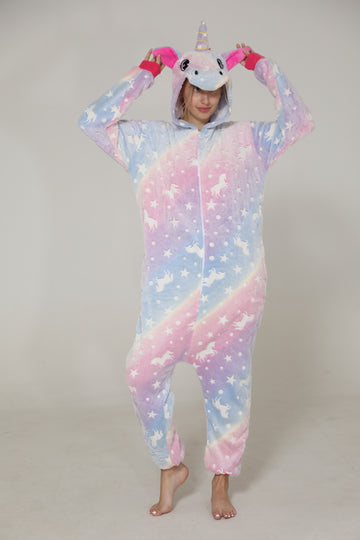 Pijama fosforescenta kigurumi tip salopeta din material pufos si model UNICORN PJM250-100