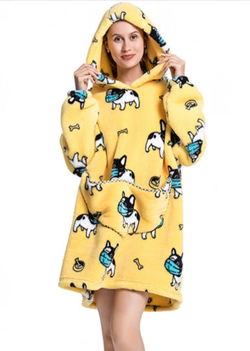 Bluza pufoasa de casa tip poncho cu imprimeu catelusi cu masca PJM259-9