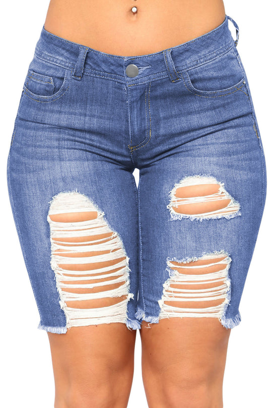 Pantaloni trei sferturi cu rupuri decorative Q426-444
