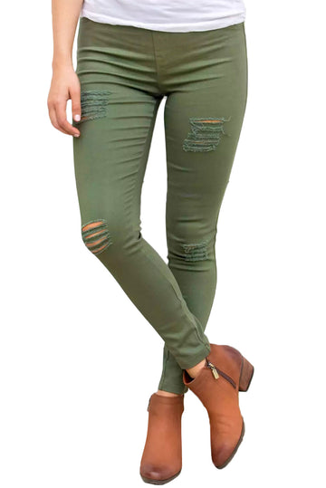 Pantaloni din denim cu taieturi si buzunare Q696-12