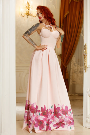 Rochie eleganta cu imprimeu floral la baza R597-5