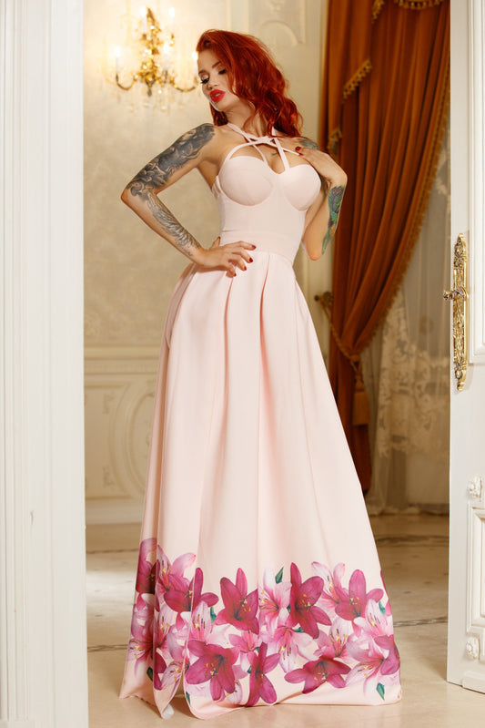 Rochie eleganta cu imprimeu floral la baza R597-5
