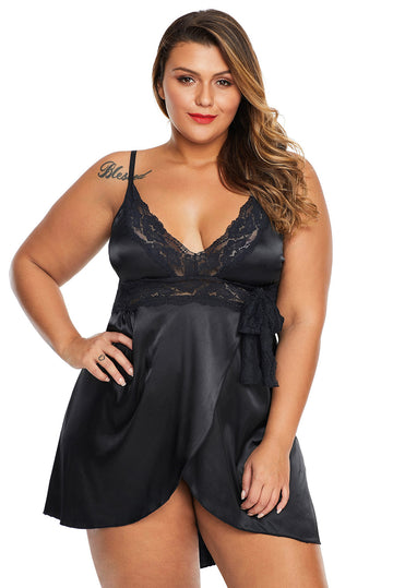 Lenjerie babydoll asimetrica cu insertii din dantela R633P-1