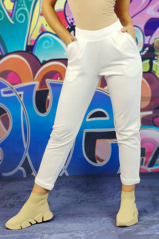 Pantaloni casual tip trening cu talie inalta si buzunare in fata R868RR-2