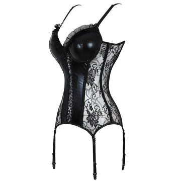 Corset din vinil cu dantela si cupe cu burete si push-up S363-1