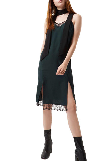 Rochie midi accesorizata cu dantela si decolteu in V S685-123