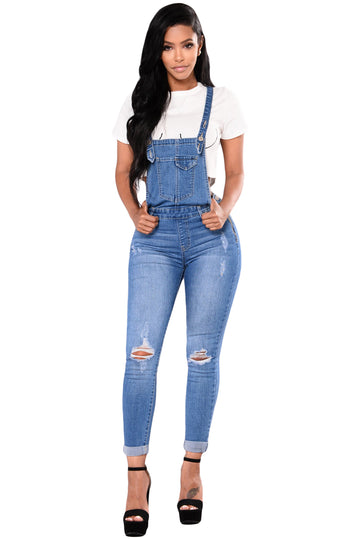 Salopeta din denim cu rupturi decorative S693-4
