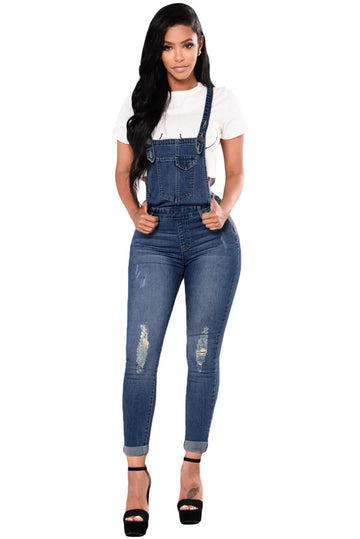 Salopeta din denim cu rupturi decorative S693A-444