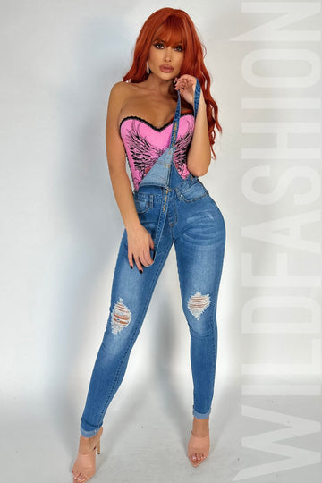 Salopeta din denim cu rupturi decorative S693RR-4