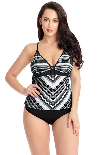 Costum de baie tankini din doua piese cu top monocrom si chilot clasic SW1451-1122