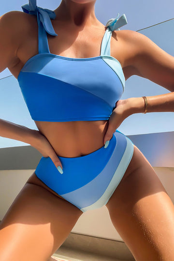 Costum de baie in 2 piese model cu bustiera si chilot cu talie inalta SW2496-4